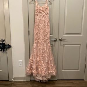 pink fitted mermaid floral prom dress size 00